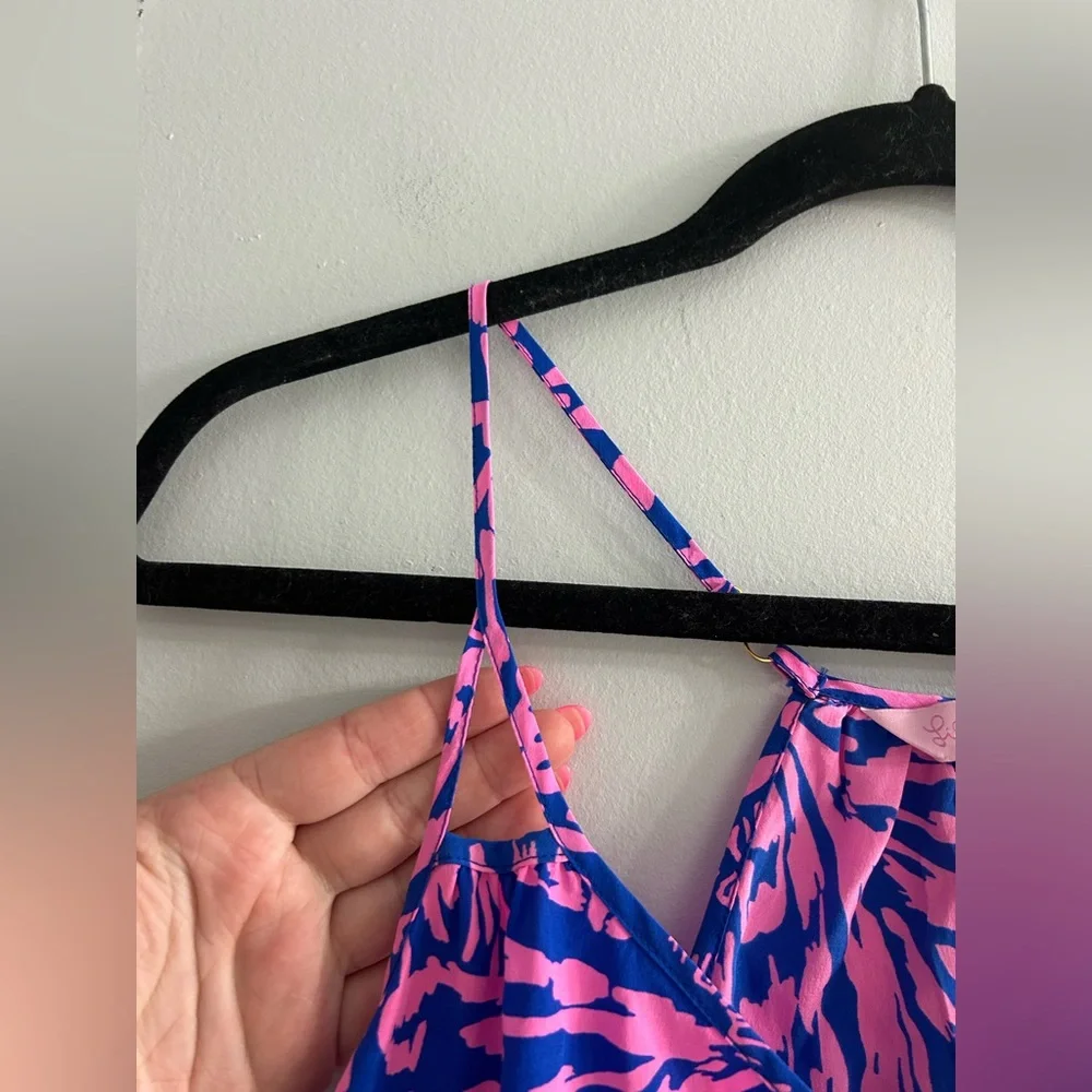 Lilly Pulitzer Rory Tank Top Pink Blue Zebra Rollin In The Grass 100% silk - Picture 5 of 6